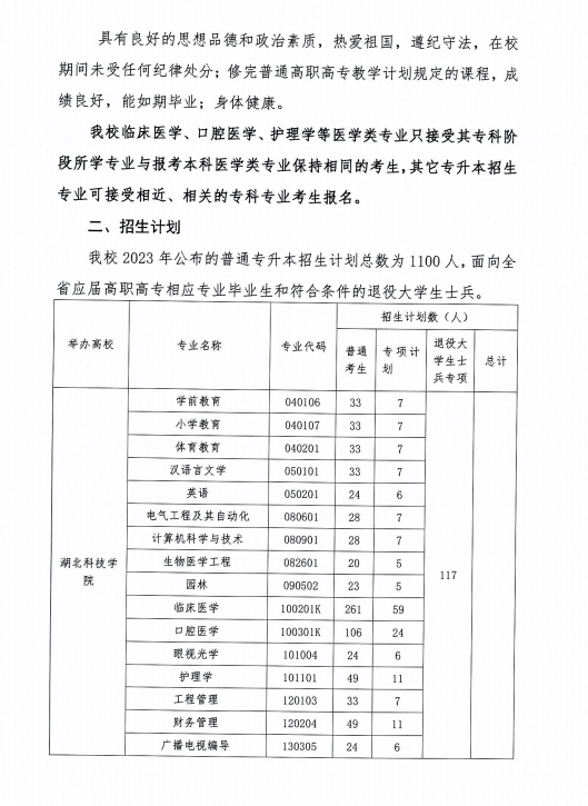 2023年湖北科技學(xué)院專升本招生簡章已公布(圖2)