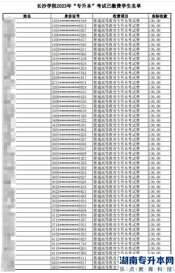 2023年長沙學院專升本已繳費學生名單公示(圖2)