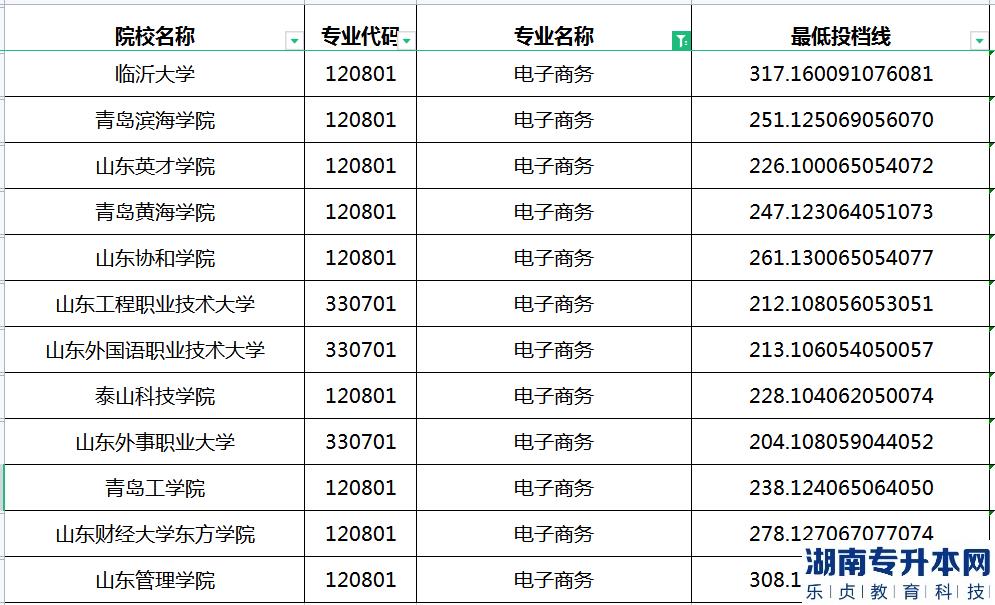 2023年山東專升本電子商務(wù)專業(yè)最低投檔分?jǐn)?shù)線